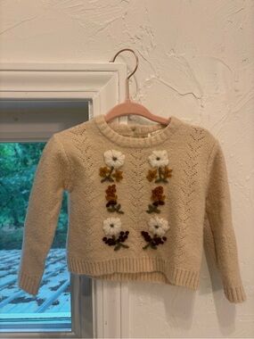 Chelsea & Violet Cream Sweater with Floral Appliqué